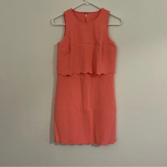 Ann Taylor LOFT Coral Salmon Pink Scallop Layered Sleeveless Womens Dress - Picture 2 of 7